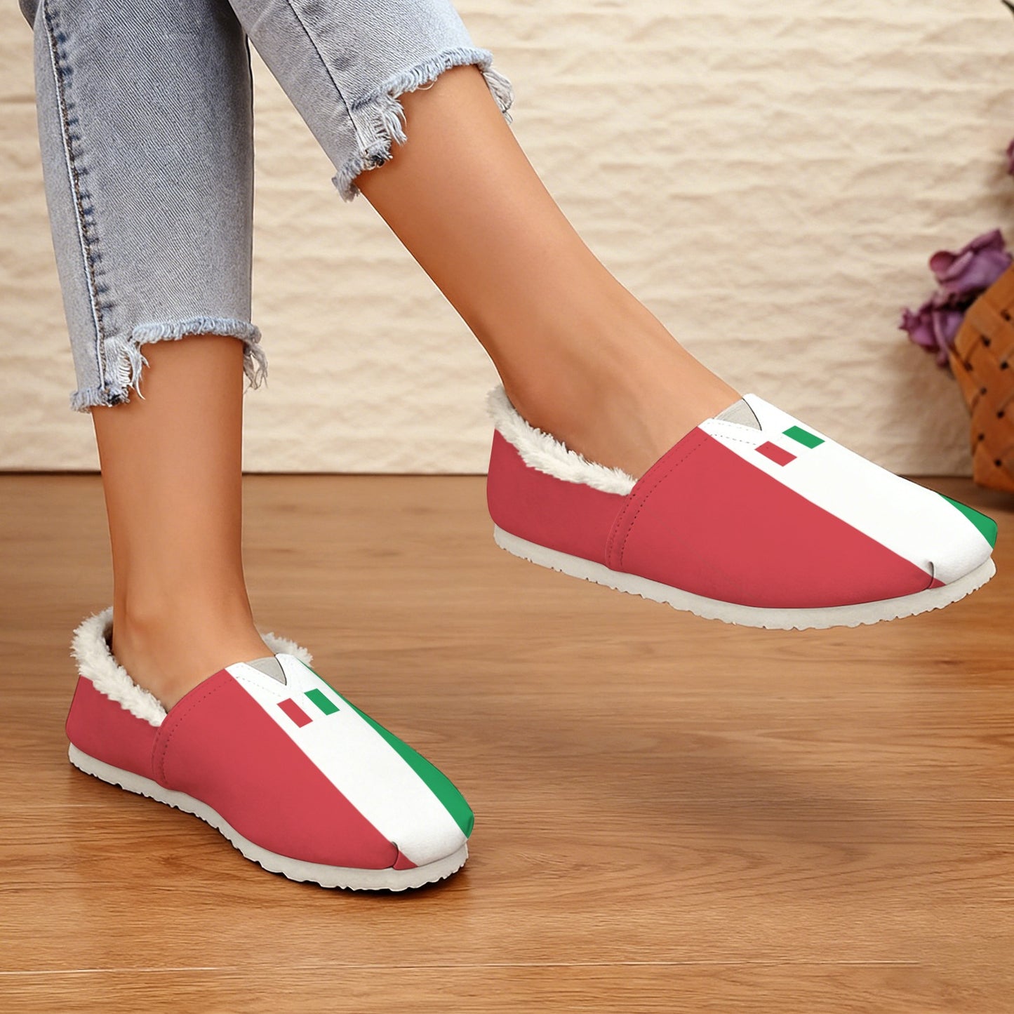 Italy Flag Inspired Women's Fleece-Lined Canvas Slip-On