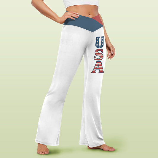 USA/American Flag Inspired Women's V-Crossover High Waisted Flare Leggings