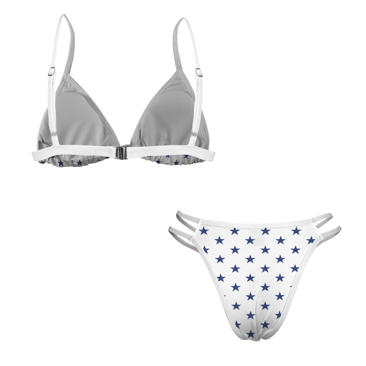 USA/American Flag Inspired Blue Stars w/White String Double-Strap Triangle Bikini Set