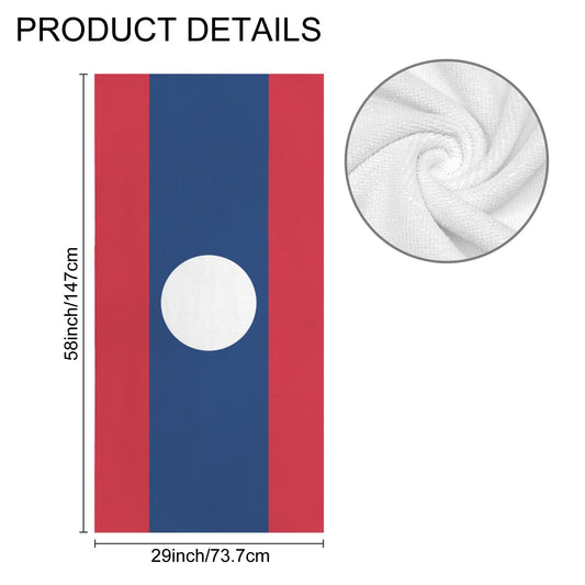 Laos Flag Inspired Custom Bath Towel 29"x58"(Made in USA)