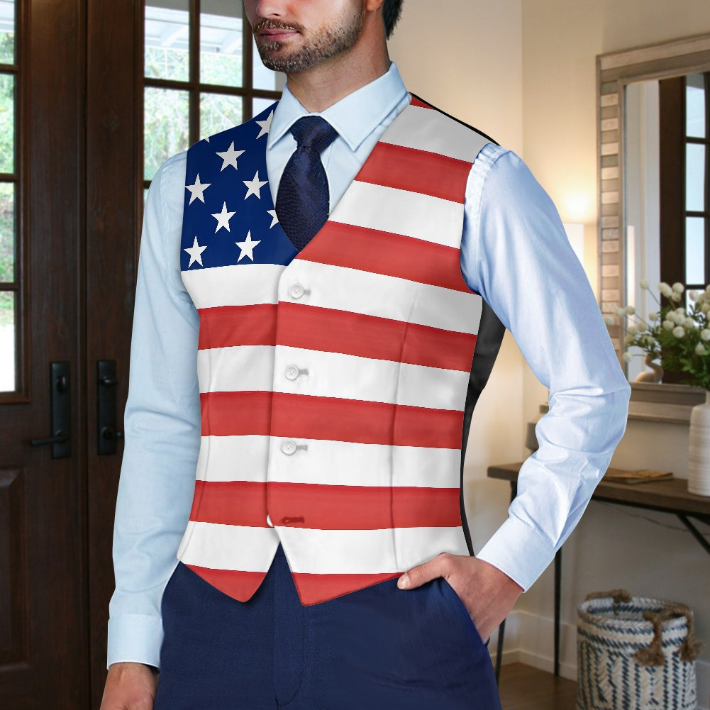 American Flag Inspired Suit Vest | Patriotic Stars & Horizontal Stripes