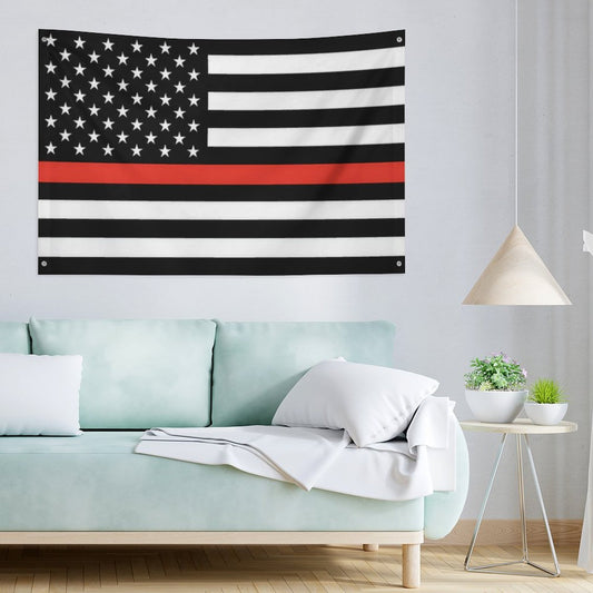 Thin Red Line Flag Inspired Wall Mount Flag with Four Grommets (35x59 in)