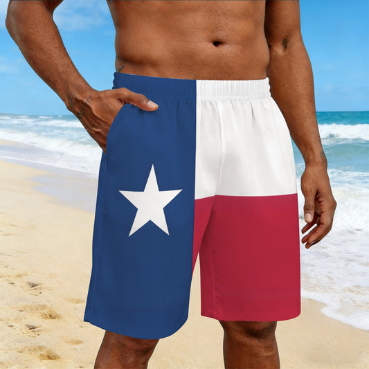 Texas Flag Inspired Men’s Draw String Pocket Beach Shorts Printed in the USA