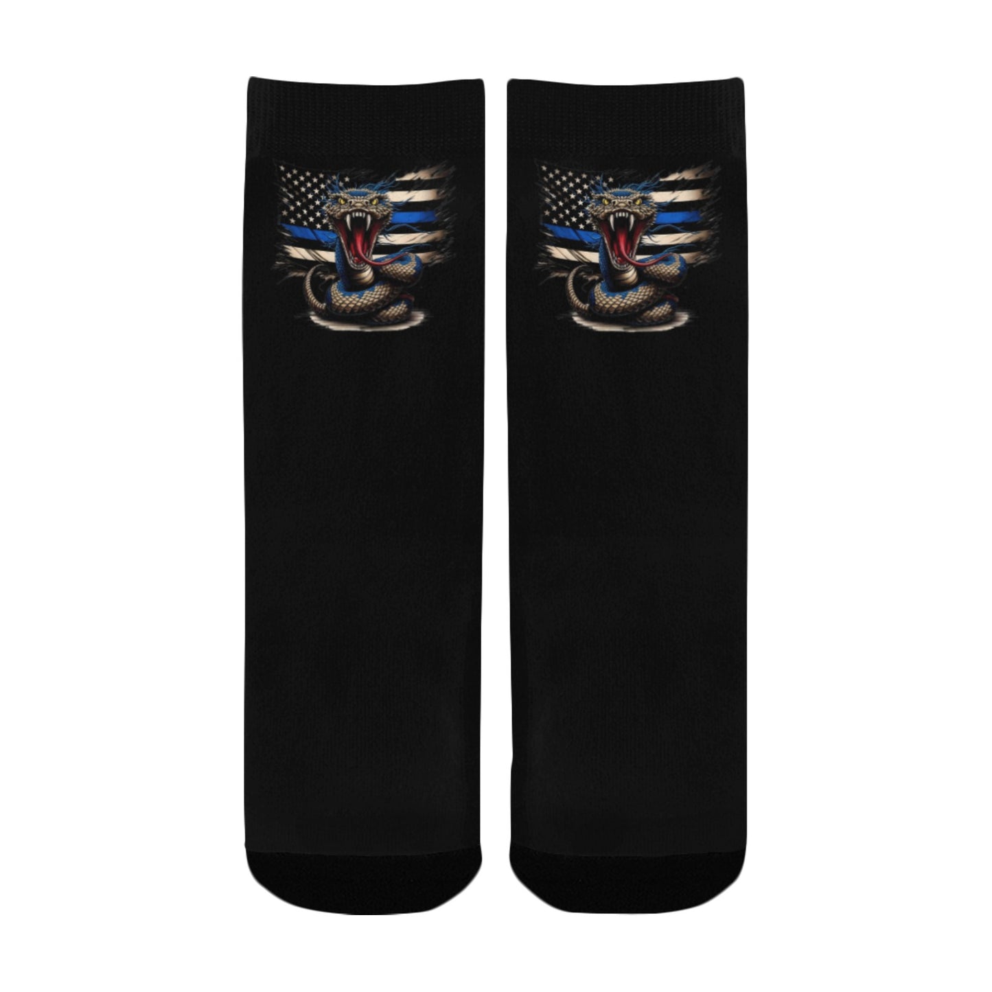 Thin Blue Line Flag Inspired Snake Kid's Custom Socks (Made in the USA)