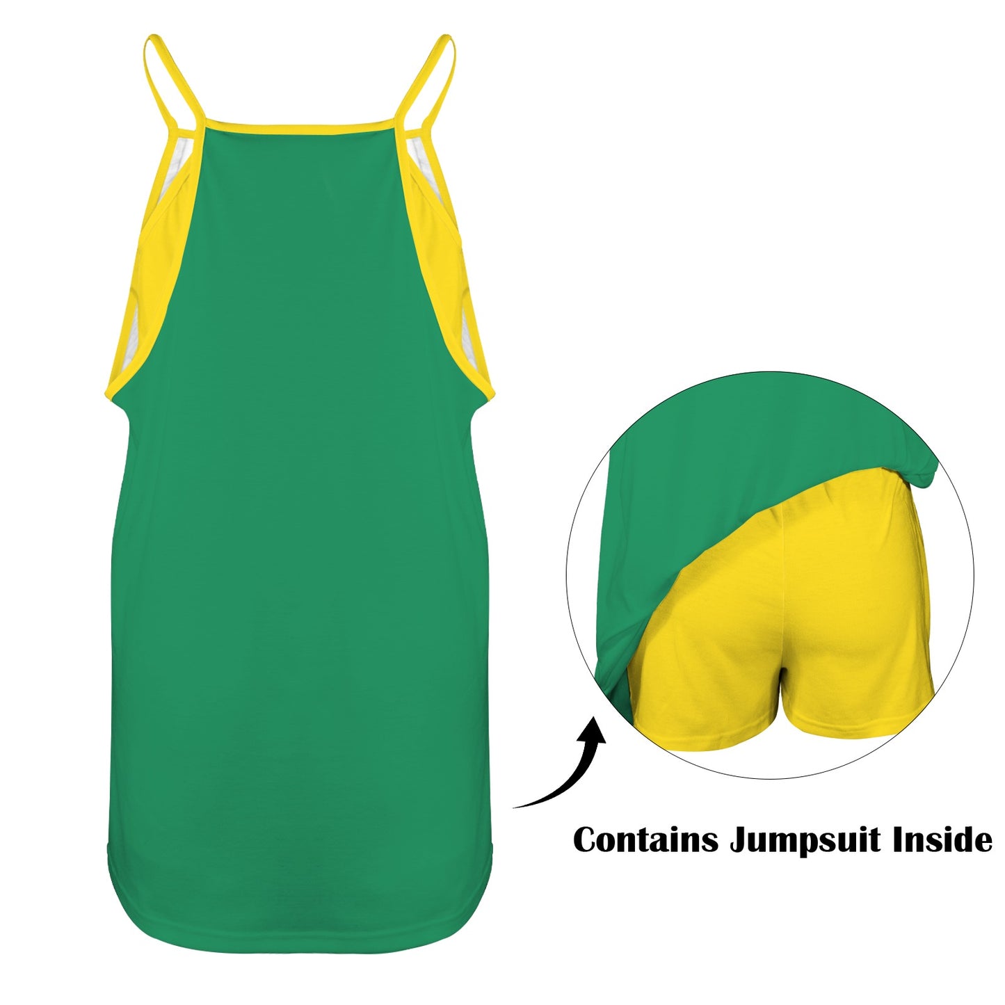 Brazil Flag Inspired Style-2 Women's Double-Layered Camisole Dress