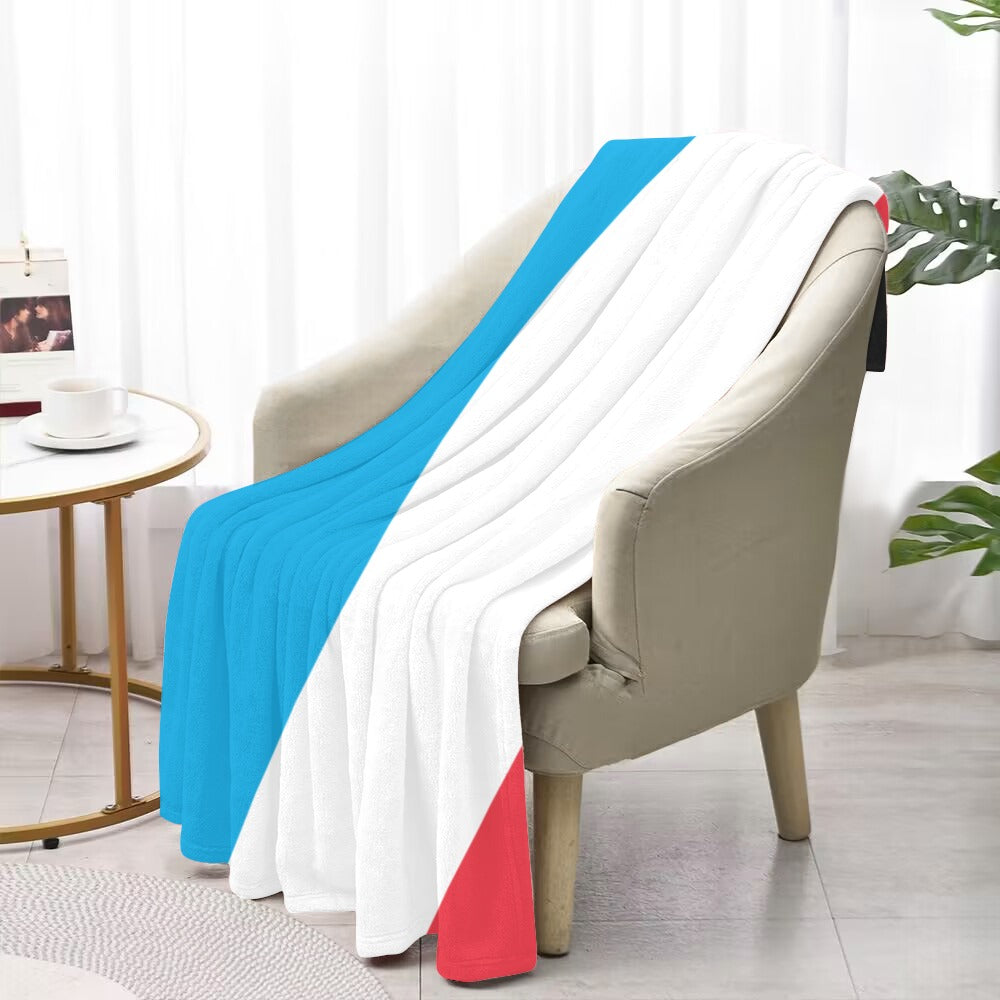 Luv My Flag blanket with blue, white, red stripes displayed.