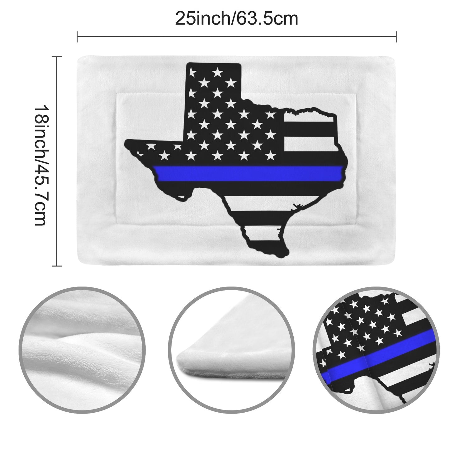 Thin Blue Line Flag Inspired Texas Shape Pet Mat 25x18inch (Made in the USA)