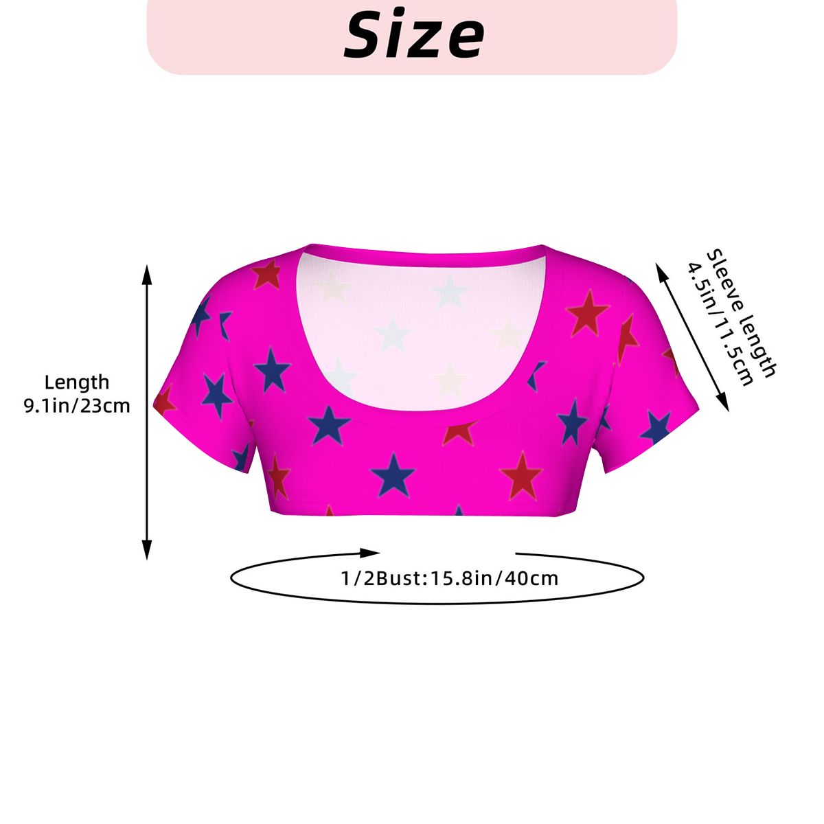 USA/American Flag Inspired Red & Blue Stars on Hot Pink Women's 1/2 Cut Short Sleeve T-Shirt