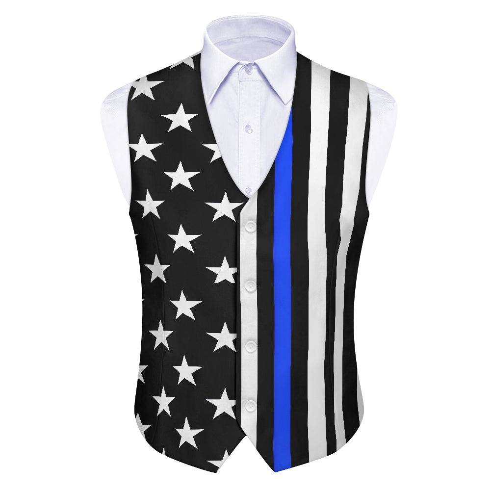 Thin Blue Line Flag Inspired Suit Vest Jacket (subdued)
