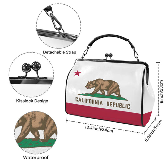 California Flag Inspired Kisslock Crossbody Shoulder Bag-Large