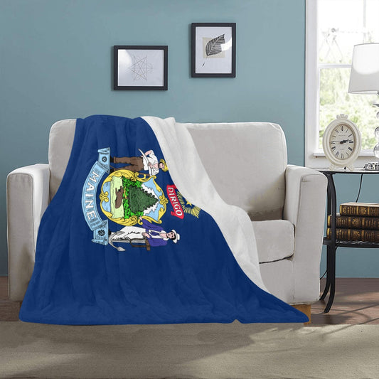 Cozy living room with Luv My Flag Maine blanket.