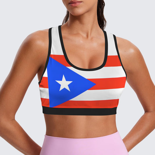 Puerto Rico Flag Racerback Sports Bra