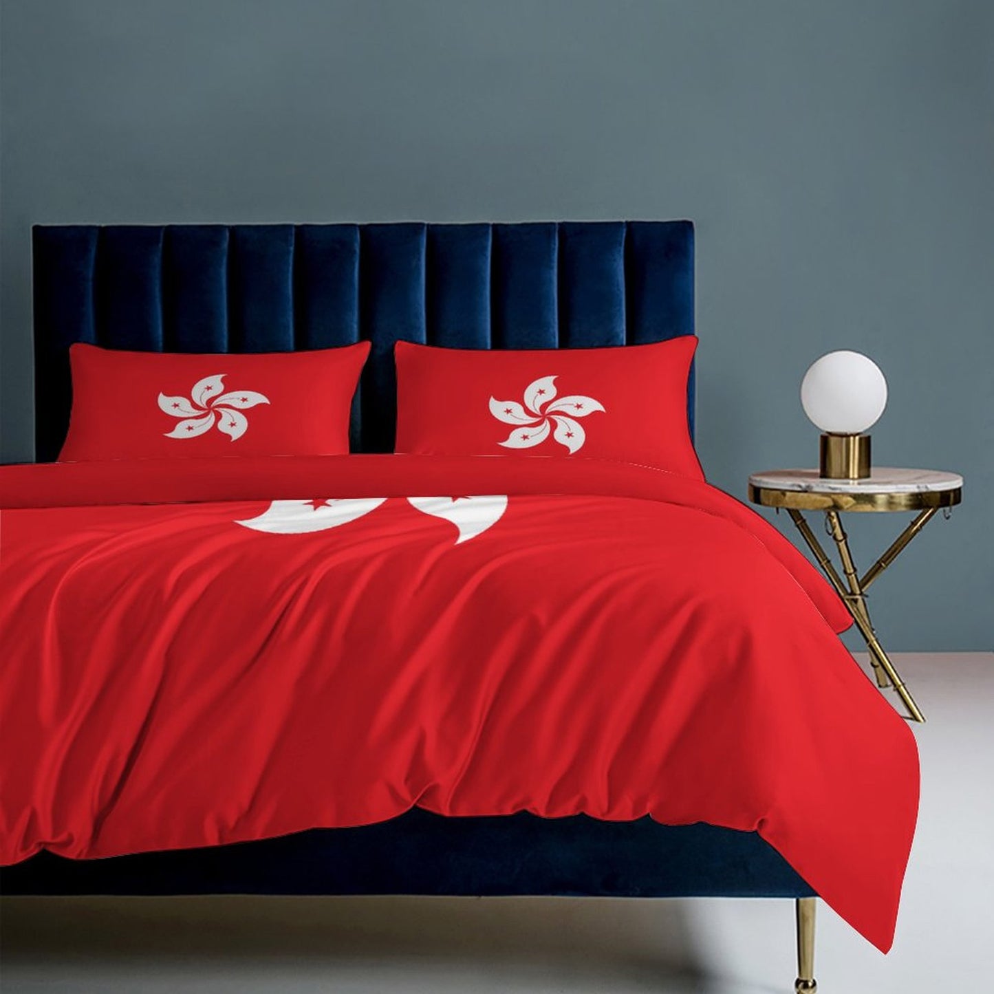 Hong Kong Flag Inspired 3-Piece Bedding Set (1 Duvet Cover + 2 Pillow Shams) – 102"×90"