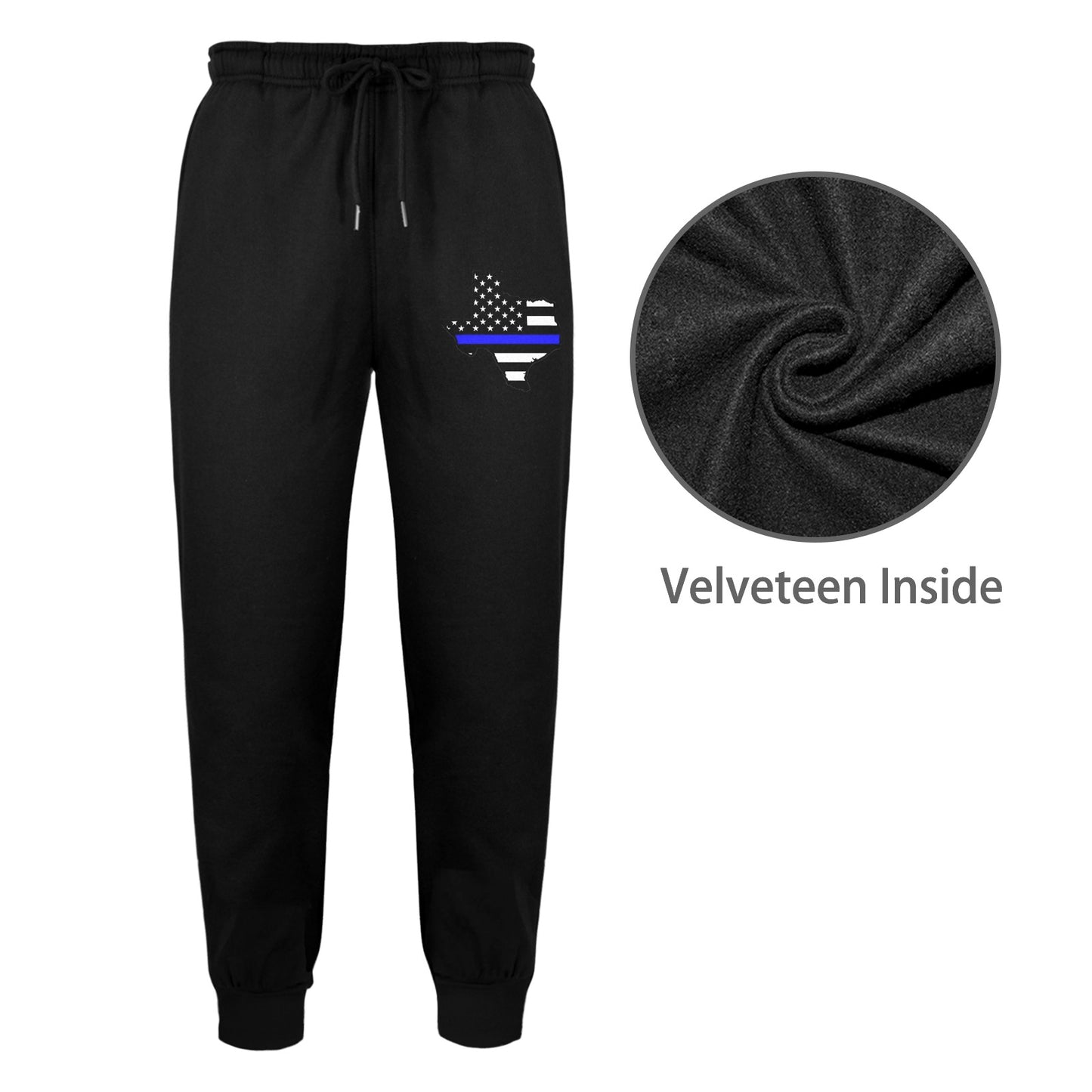 Thin Blue Line Flag Inspired Texas Shape Unisex Fleece Sweatpants (Left Printing) | Ships from USA