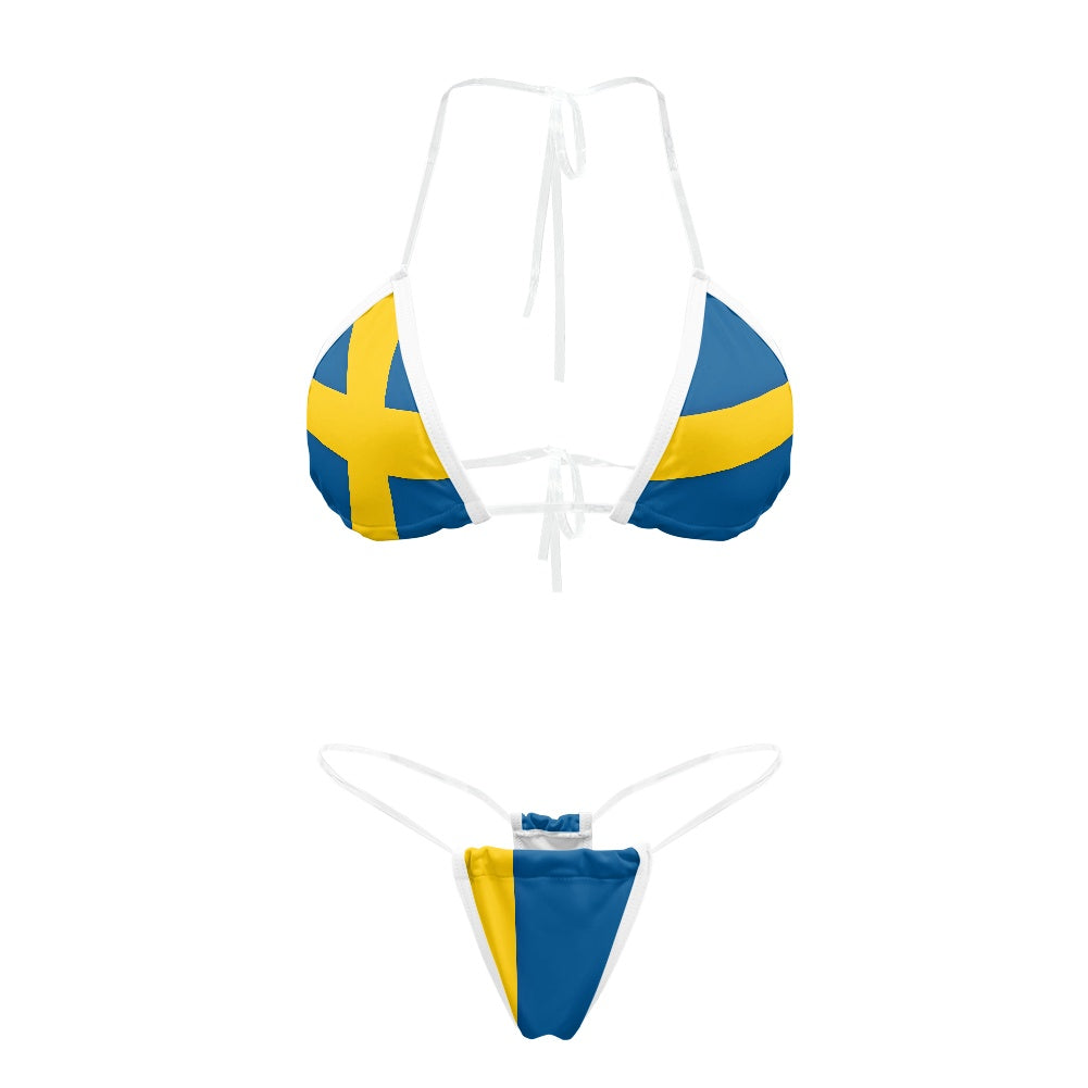 Sweden Flag Inspired Transparent String Thong Bikini