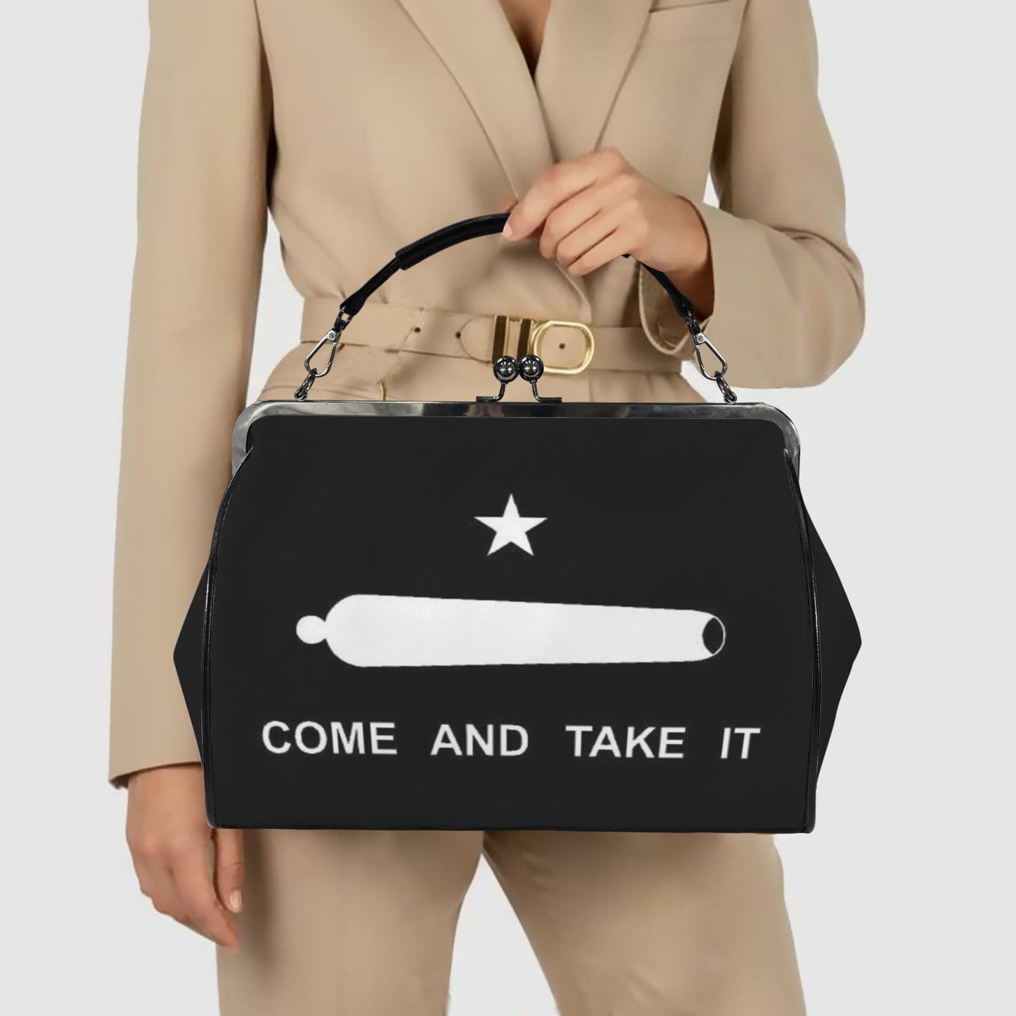 Come and Take It Flag Inspired Kisslock Crossbody Shoulder Bag-Large
