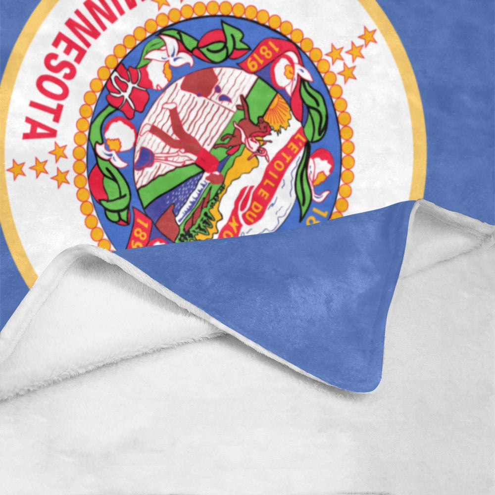 Blue fleece blanket featuring Minnesota emblem, by Luv My Flag.