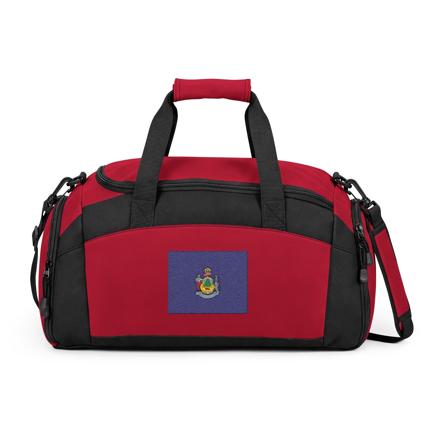 Maine Flag Gym Bag — Black Duffle with Embroidered Maine Flag
