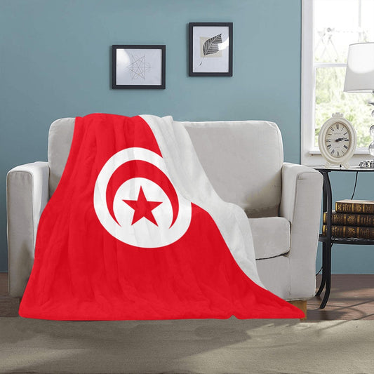 Luv My Flag blanket featuring Tunisia flag draped over couch.