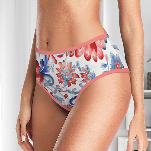USA/American Flag Inspired Paisley/Floral Pattern Women's High Waisted Brief
