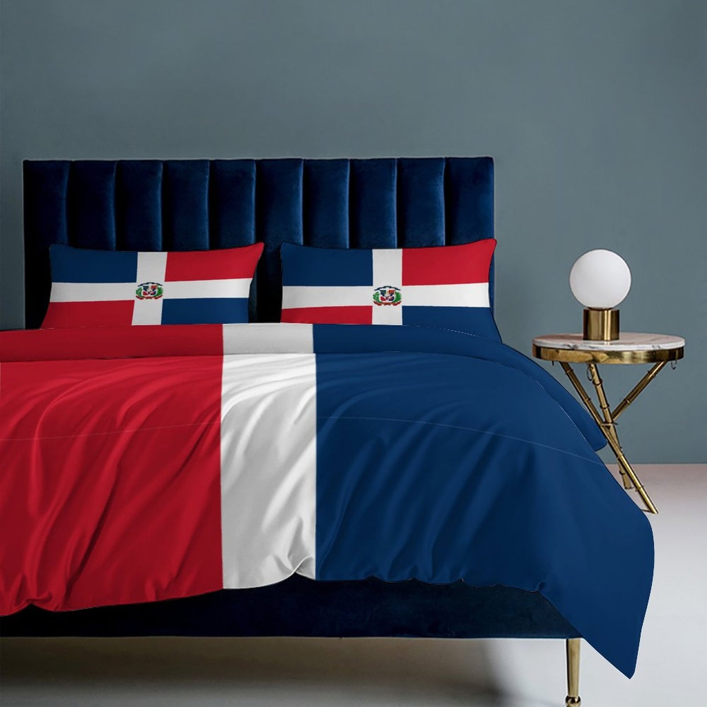 Dopminican Republic Flag Inspired 3-Piece Bedding Set (1 Duvet Cover + 2 Pillow Shams) – 102"×90"