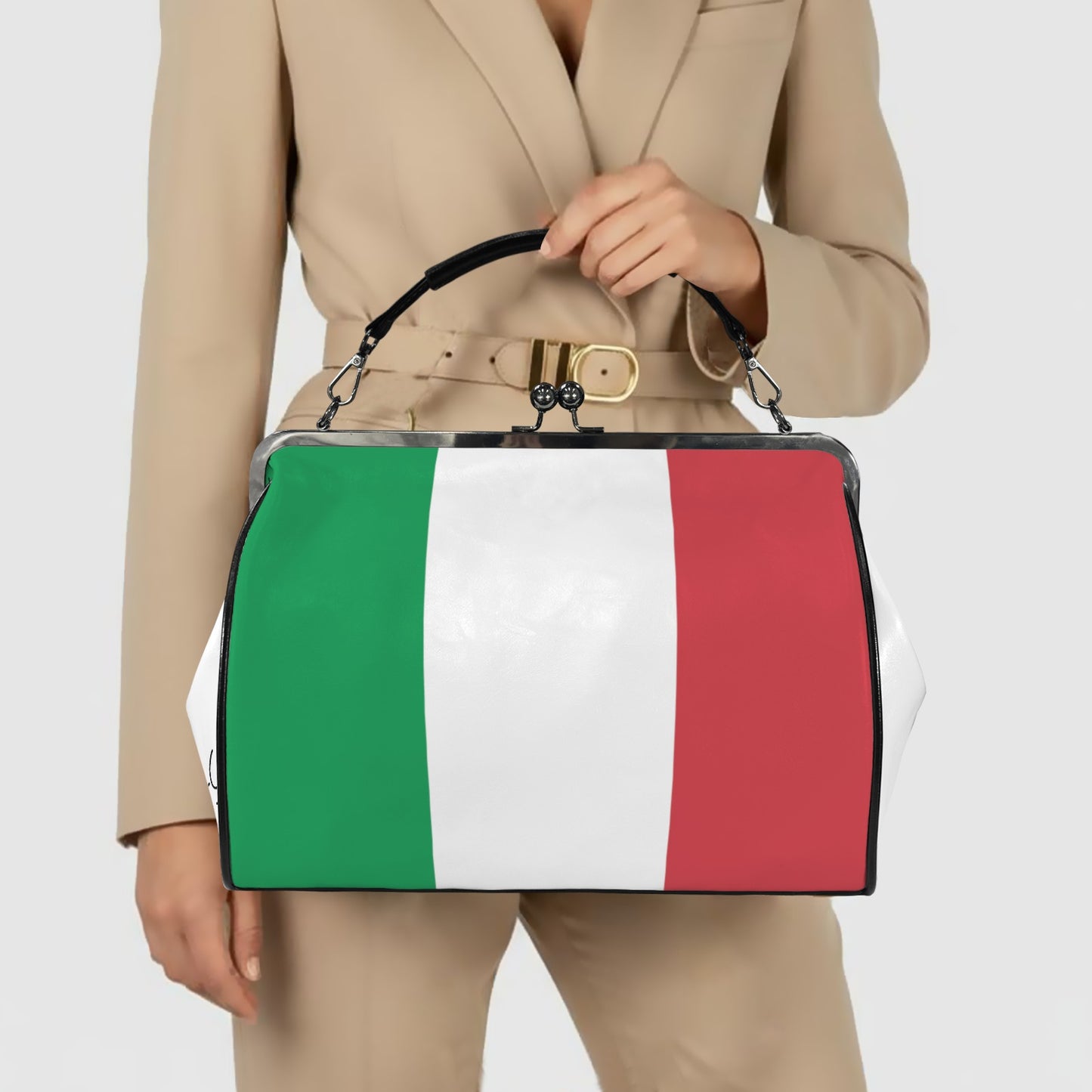 Italy Flag Inspired Kisslock Crossbody Shoulder Bag-Large