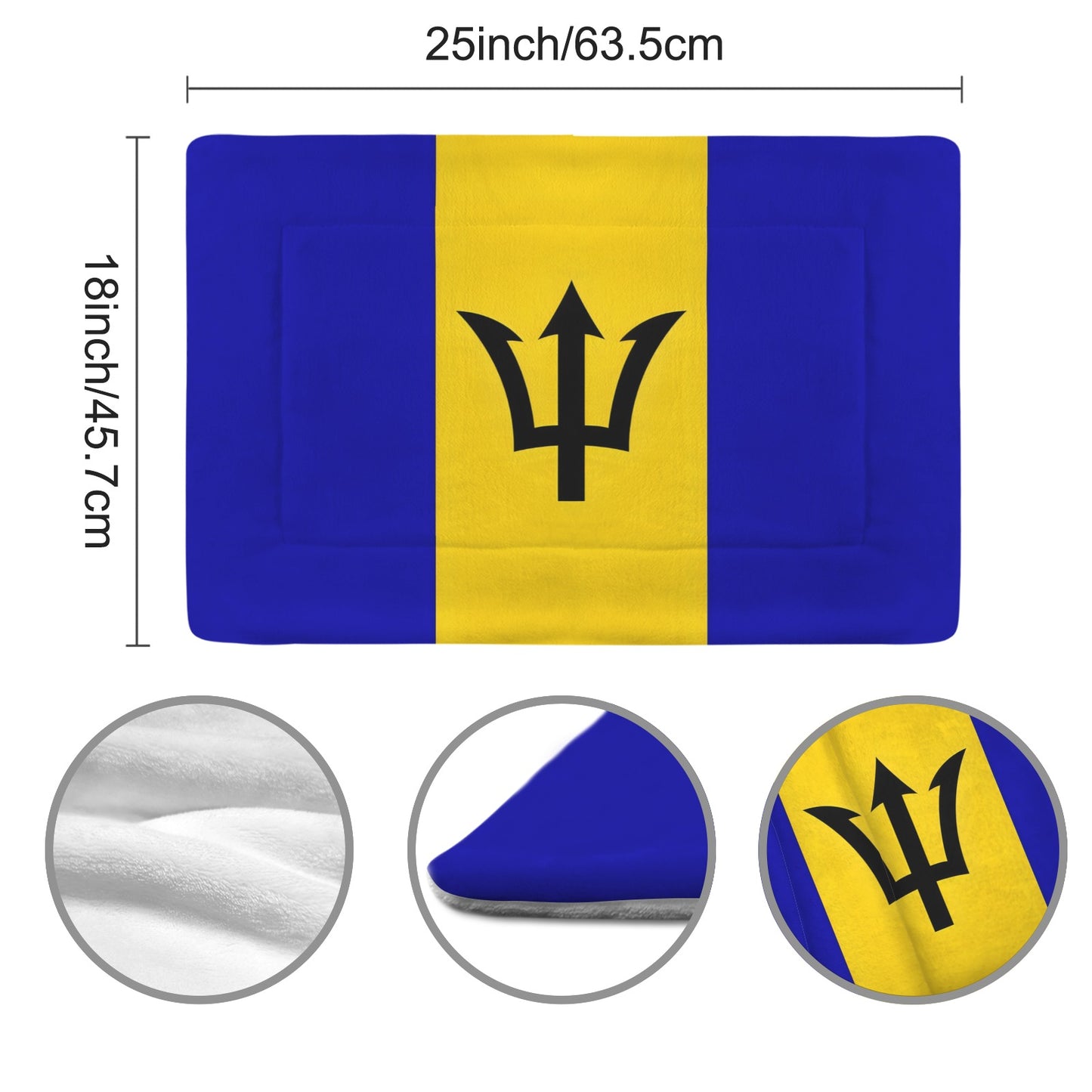 Barbados Flag Inspired Pet Mat 25x18inch (Made in the USA)