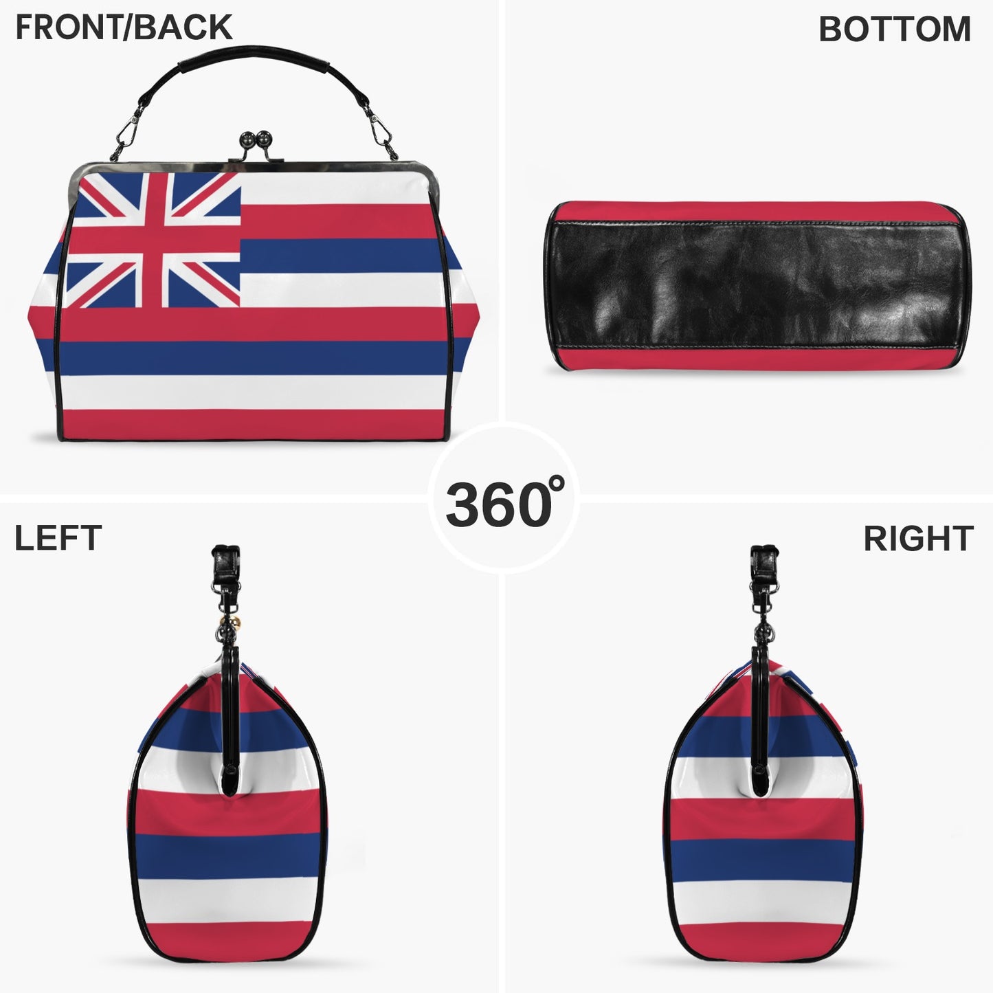 Hawaii Flag Inspired Kisslock Crossbody Shoulder Bag-Large