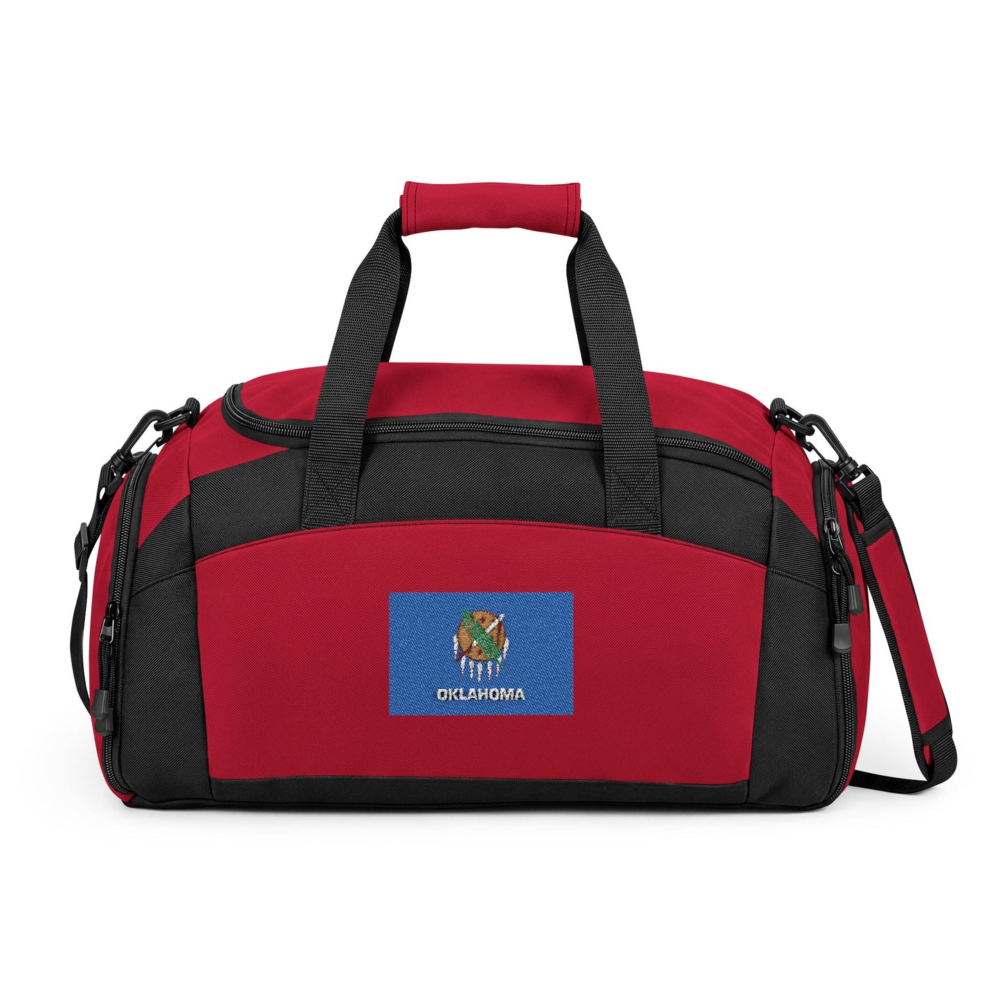 Oklahoma Flag Gym Bag — Black Duffle with Embroidered Oklahoma Flag