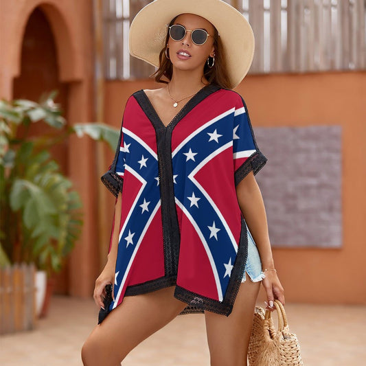 Confederate Battle Flag Inspired Custom Women's Beach Swim Cover Up