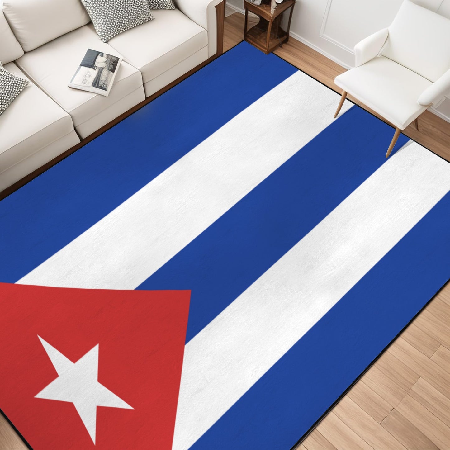 Cuba Flag Inspired 84x60 Inch Area Rug with Black Binding (Made in the USA)
