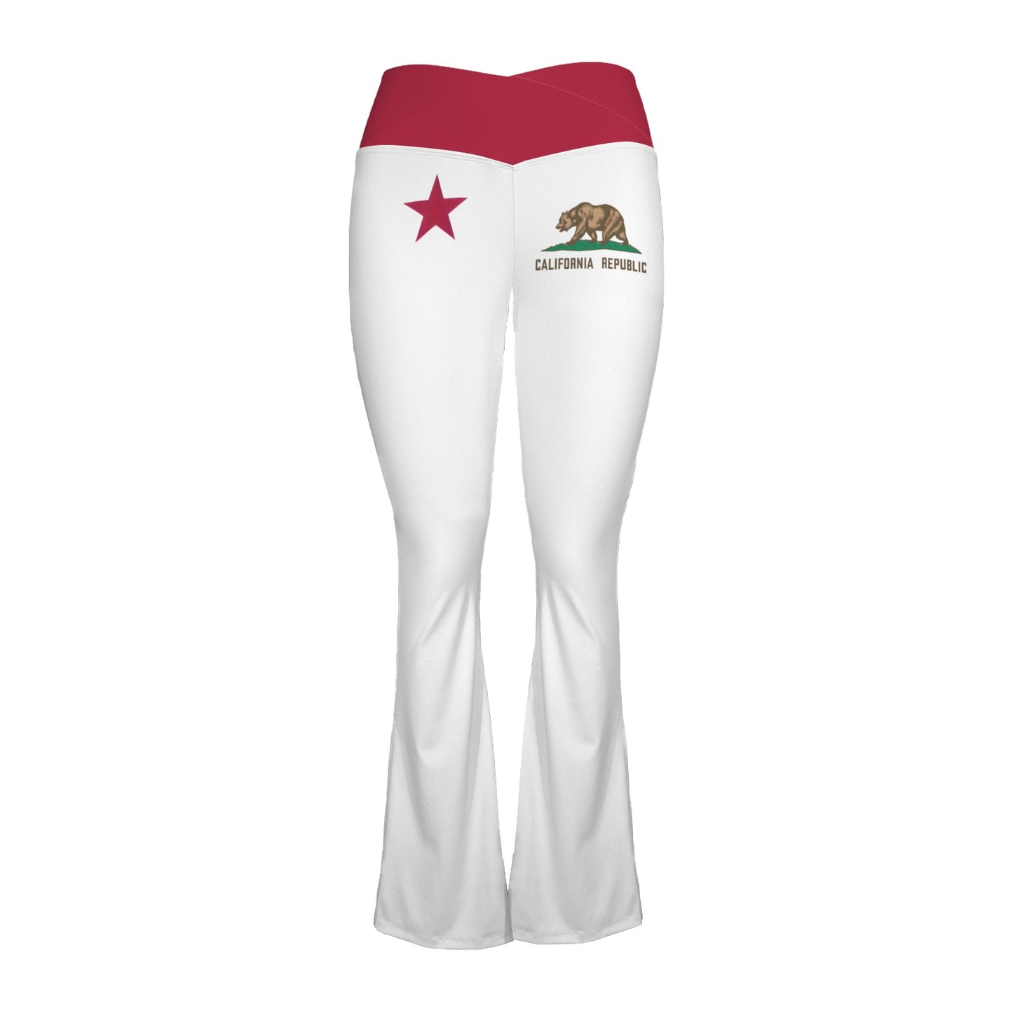 California Flag Inspired Women's V-Crossover High Waisted Flare Leggings