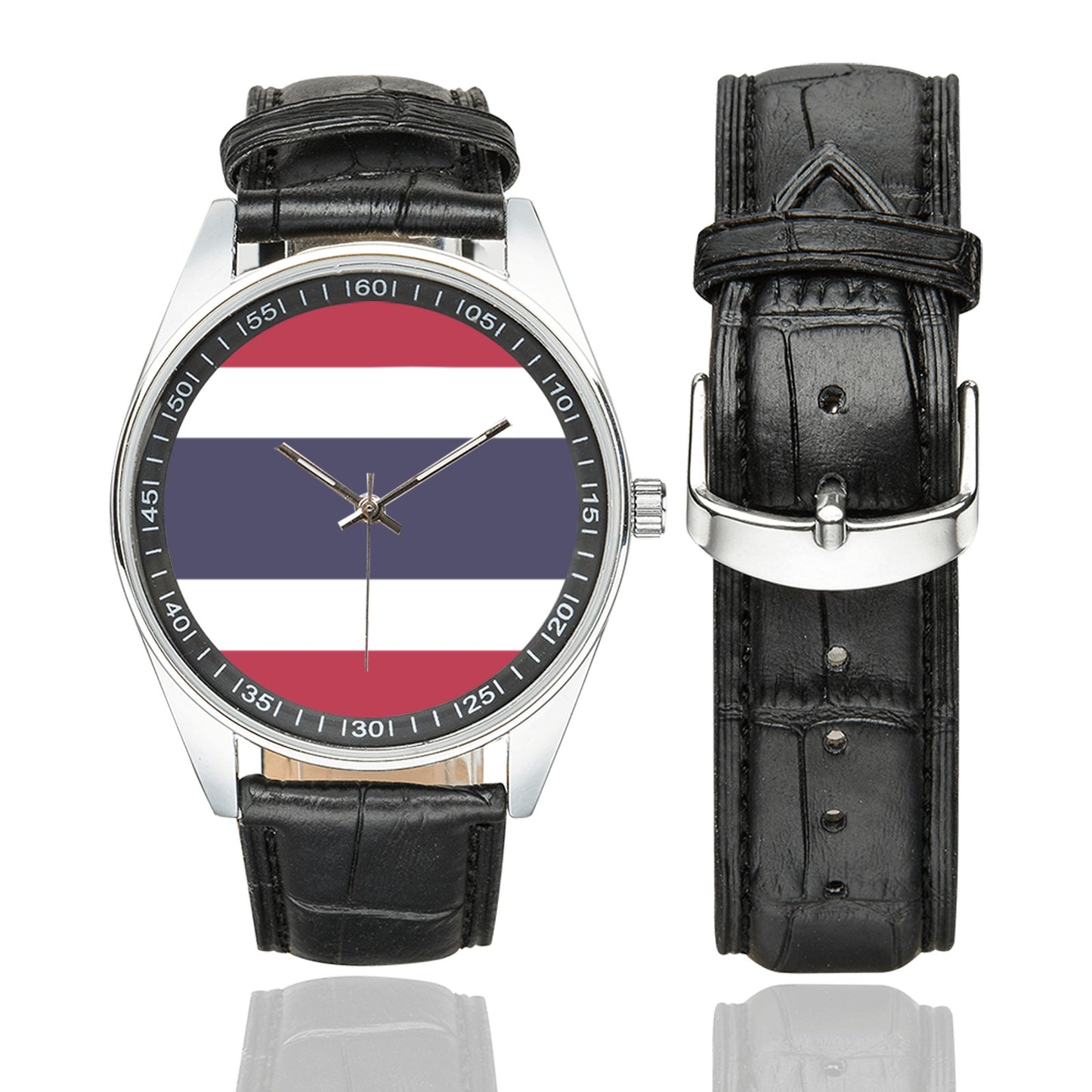 Thailand Flag Men's Casual Leather Strap Watch