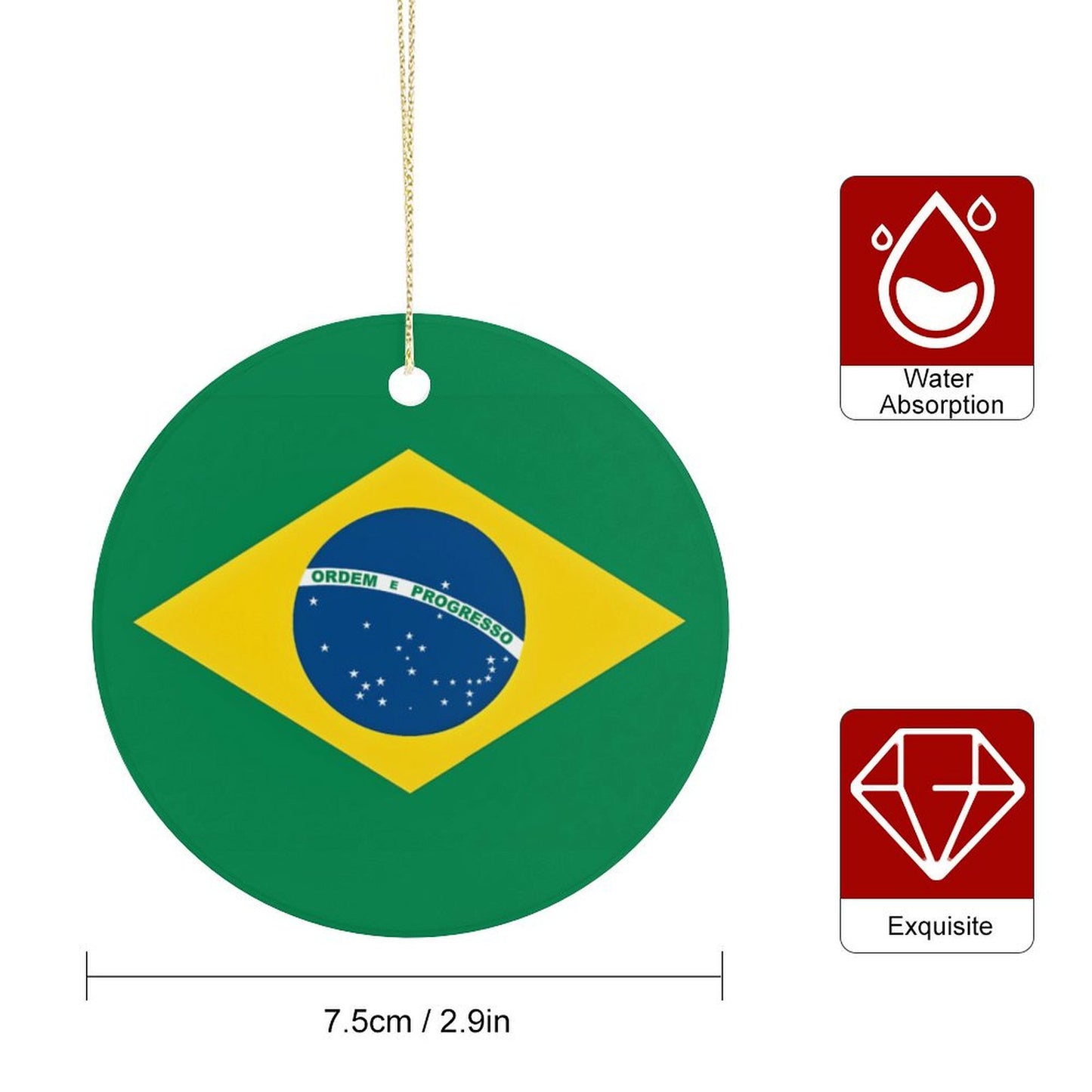 Brazil Flag Inspired Circle Ceramic Ornament Made in USA Circle Ceramic Ornament (Made in USA)