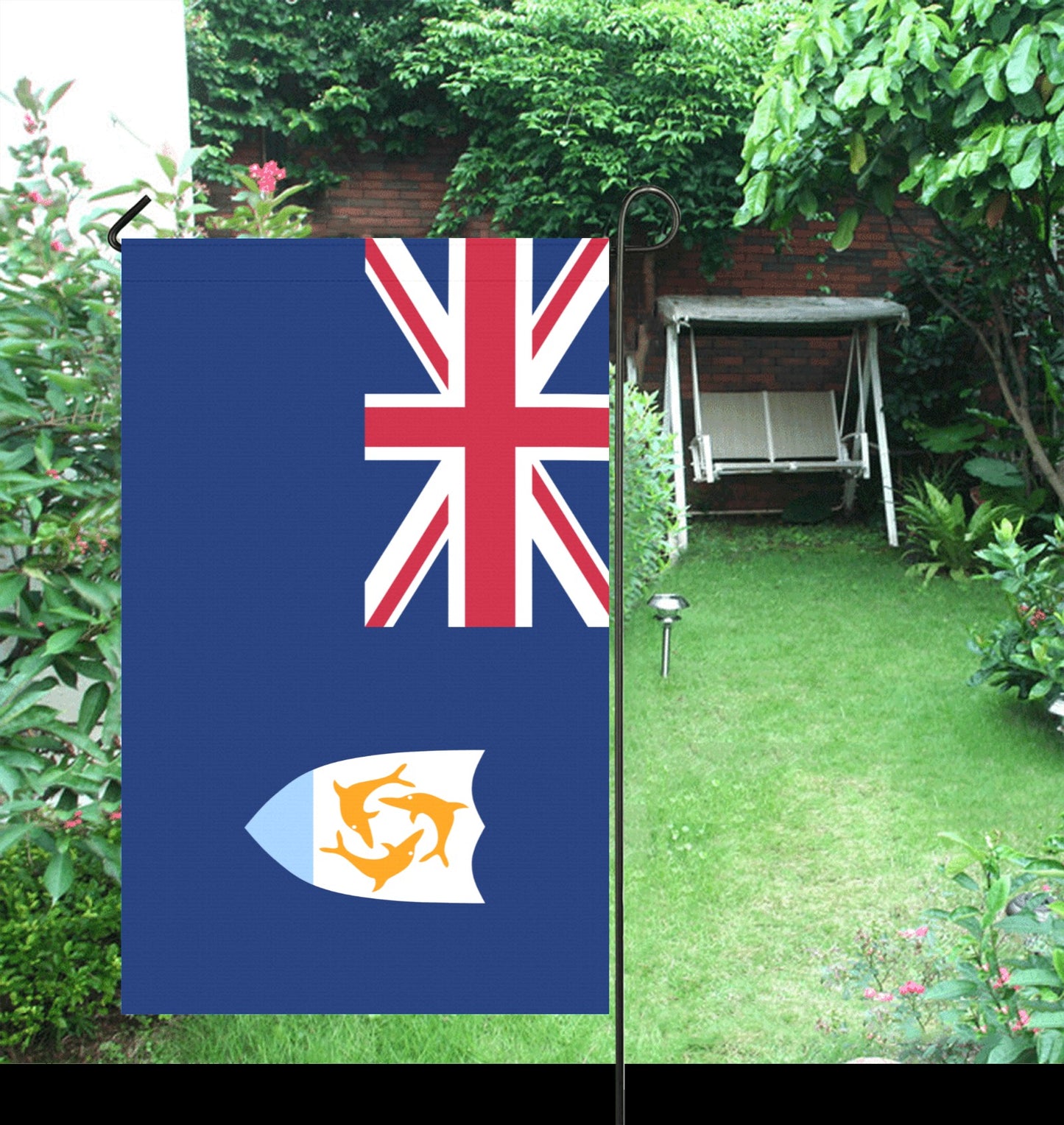 Garden with Anguilla flag by Luv My Flag displayed.