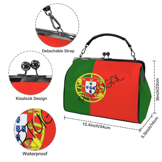 Portugal Flag Inspired Kisslock Crossbody Shoulder Bag-Large