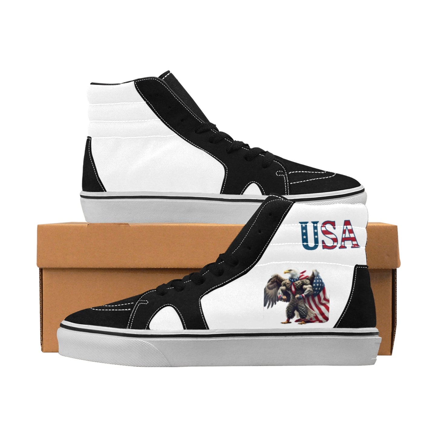 USA/American Flag Inspired Eagle "USA" Women's High Top Canvas Shoes