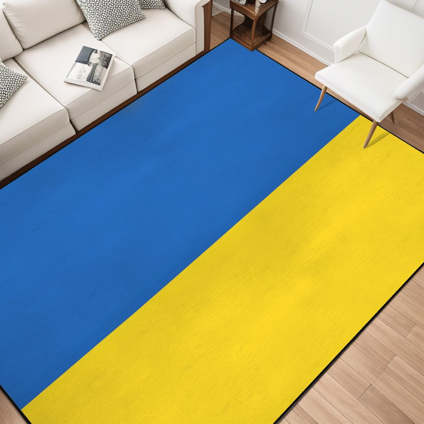Ukraine Flag Inspired 84x60 Inch Area Rug with Black Binding (Made in the USA)