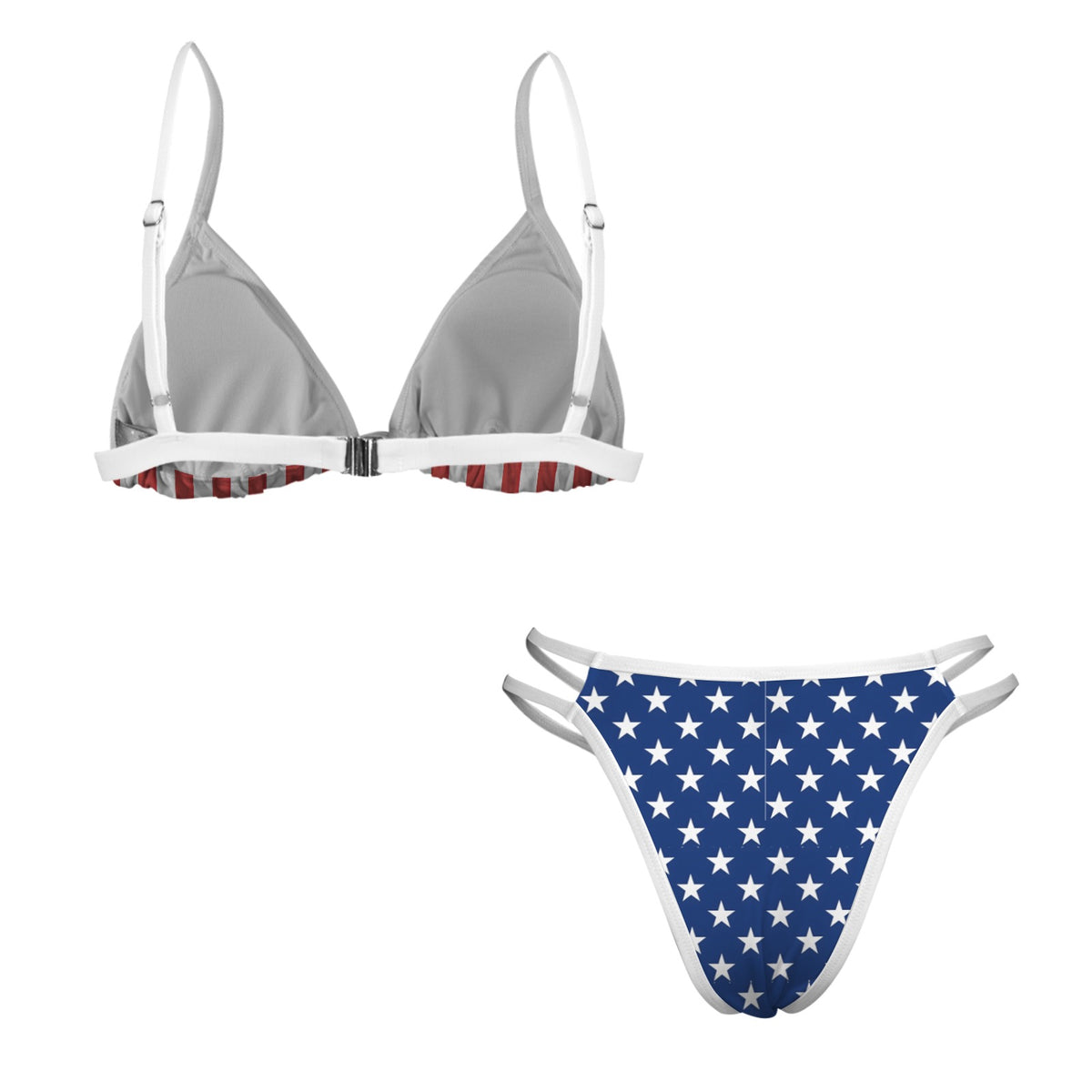 USA/American Flag Inspired Double-Strap Triangle Bikini Set Style-3