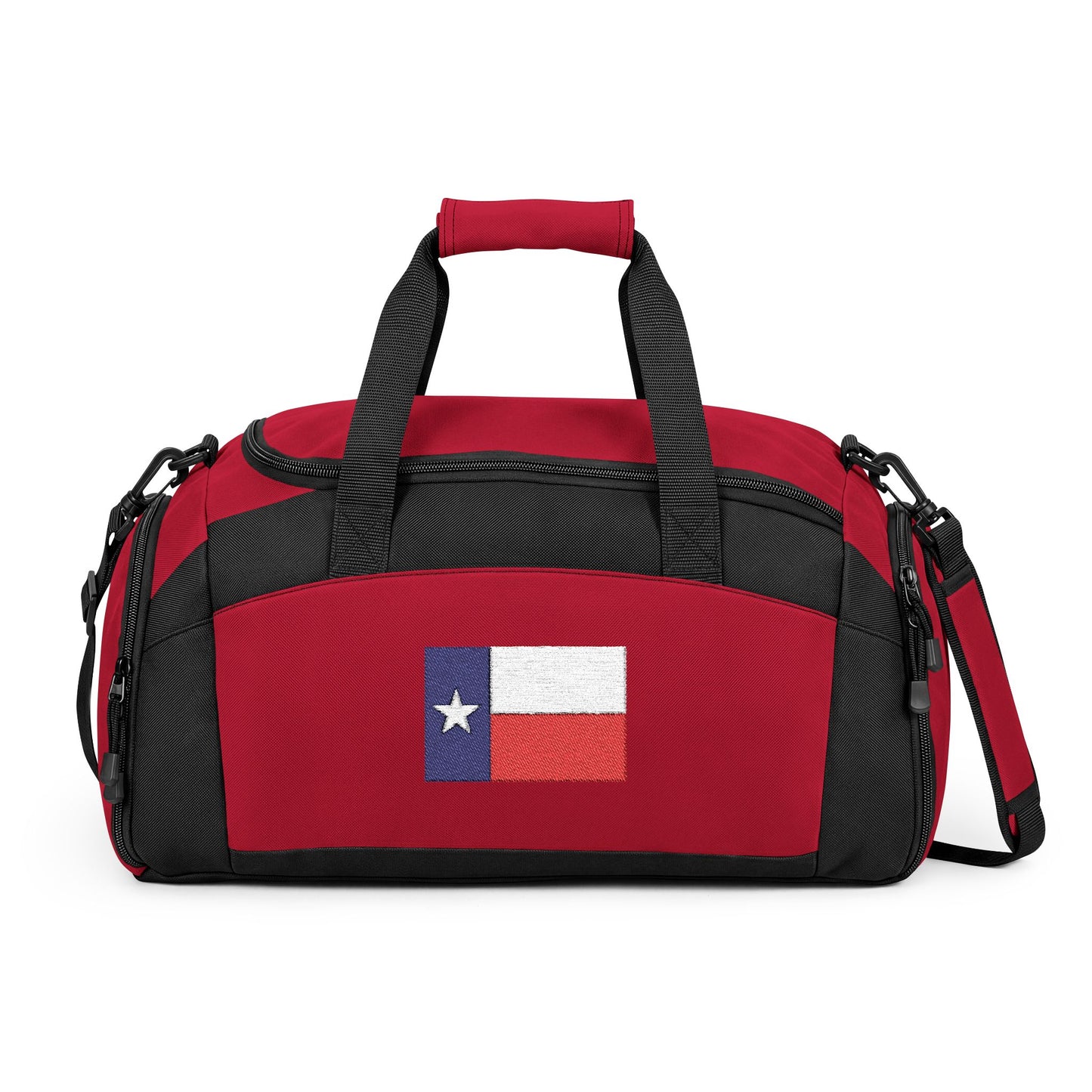 Texas Flag Gym Bag — Black Duffle with Embroidered Texas Flag