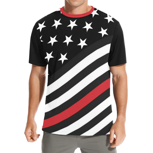 Thin Red Line Flag Men's Crew Neck T-Shirt (Made in USA)