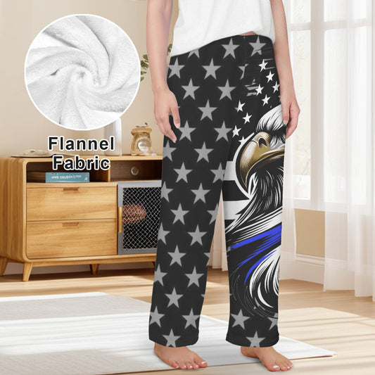 Thin Blue Line Flag Inspired Eagle Women's Flannel Pajama Trousers Made in the USA