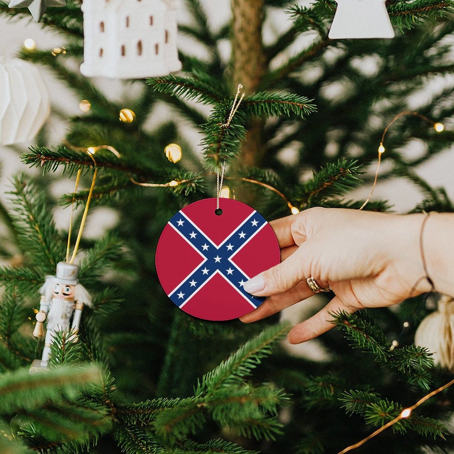 Confederate Battle Flag Inspired Circle Ceramic Ornament Made in USA Circle Ceramic Ornament (Made in USA)