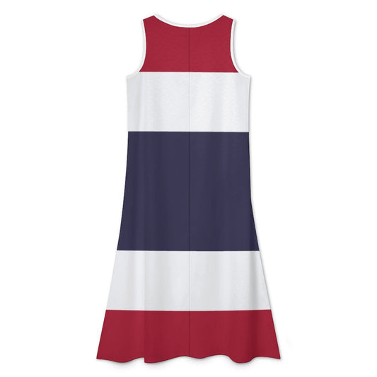 Thailand Flag Inspired Sleeveless High-Low Hem Dress