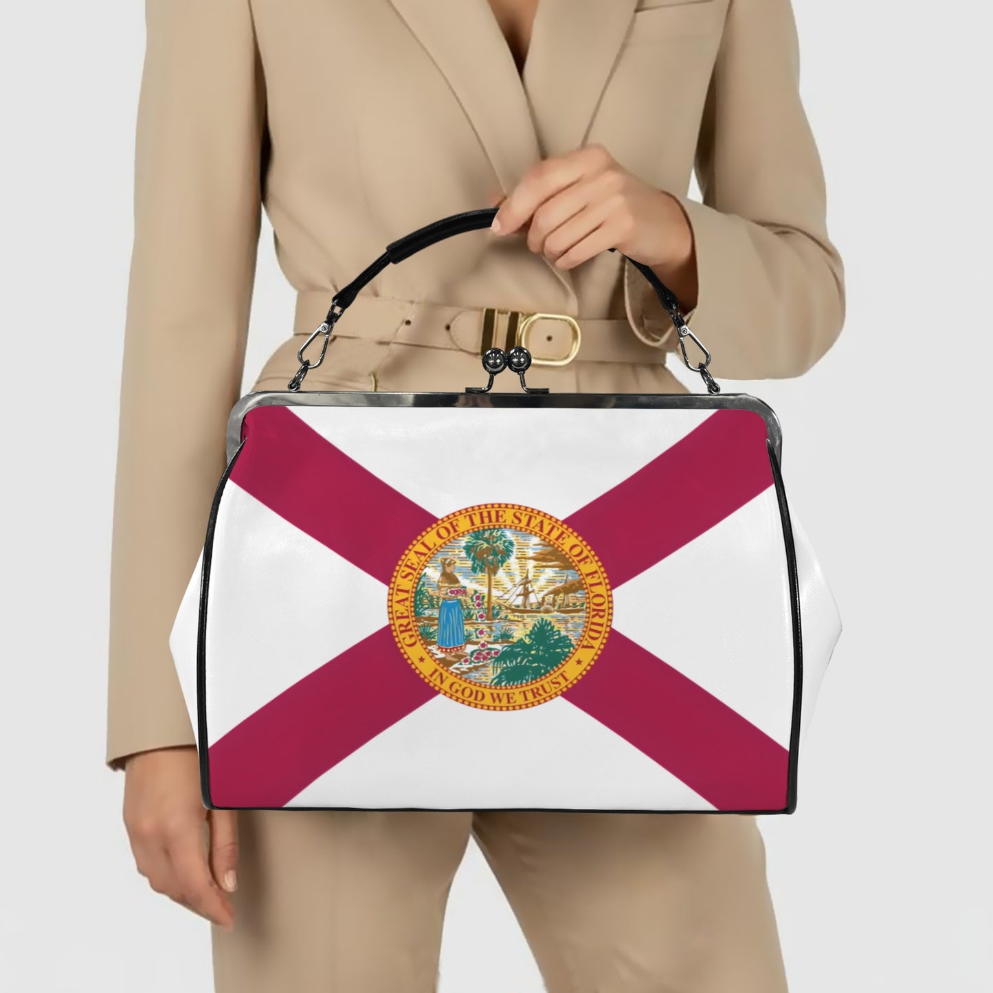 Florida Flag Inspired Kisslock Crossbody Shoulder Bag-Large
