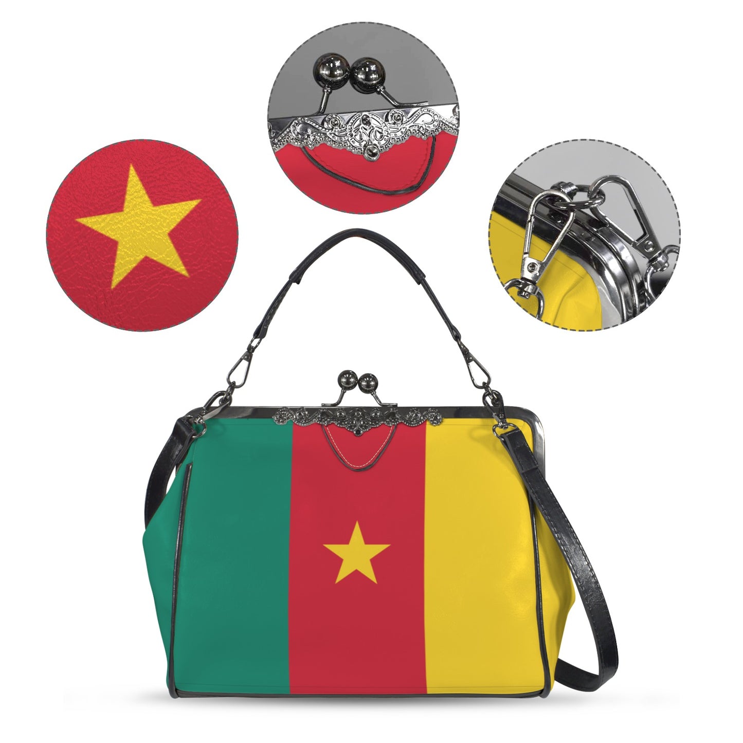 Cameroon Flag Inspired Kisslock Crossbody Shoulder Bag