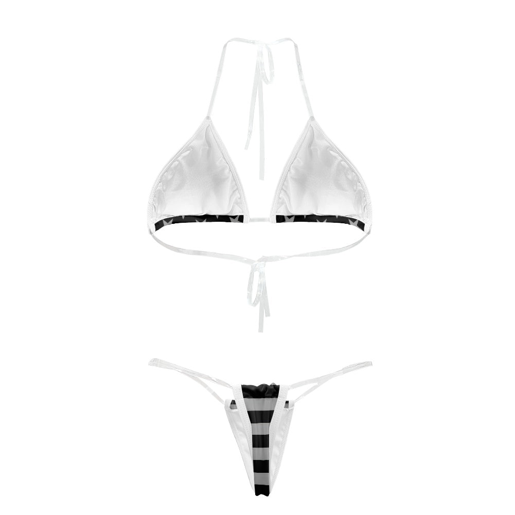 Thin Blue Line Flag Inspired Transparent String Thong Bikini (subdued)