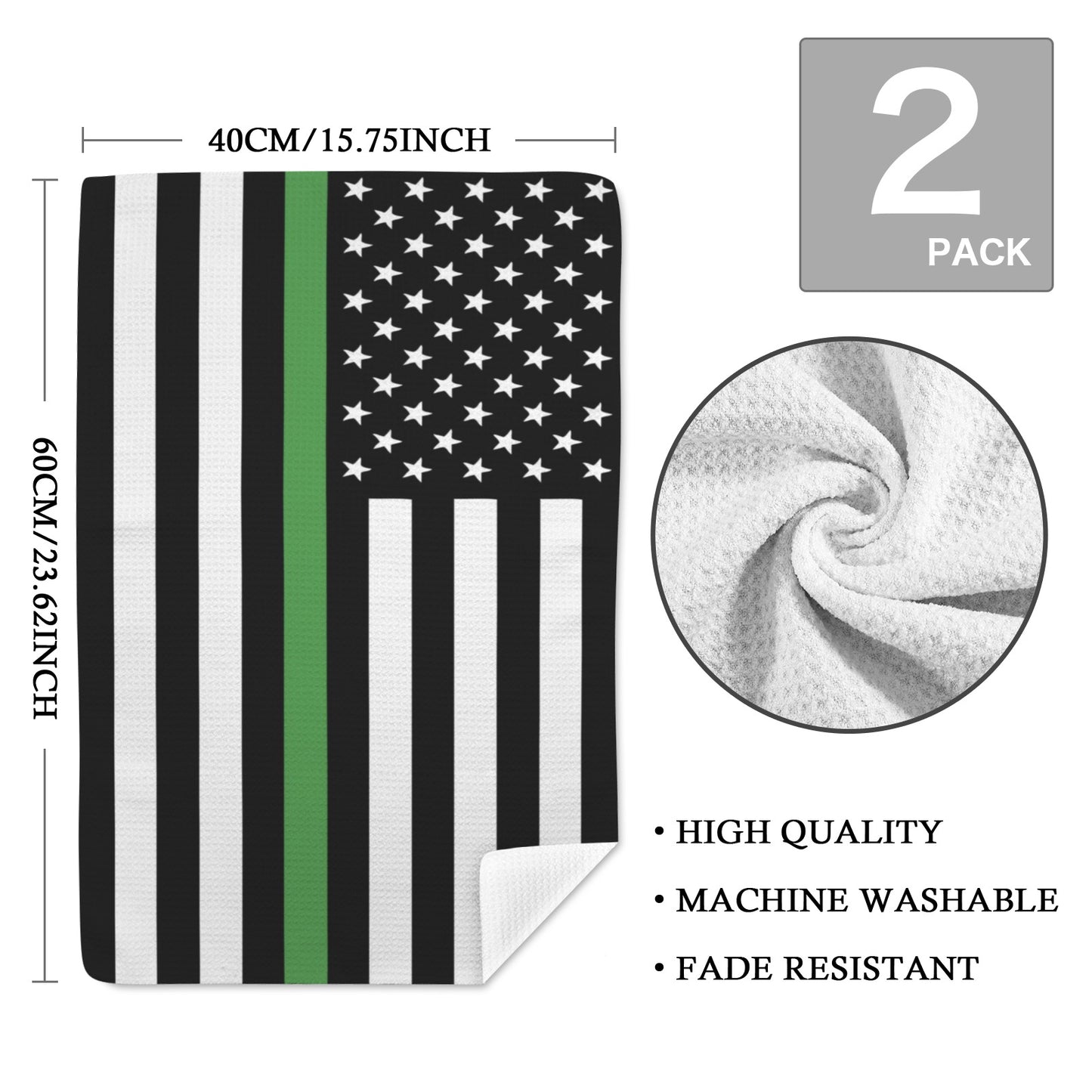 Thin Green Line Flag Inspired Kitchen Towel 40X60cm (Pack of 2) (Made in the USA)