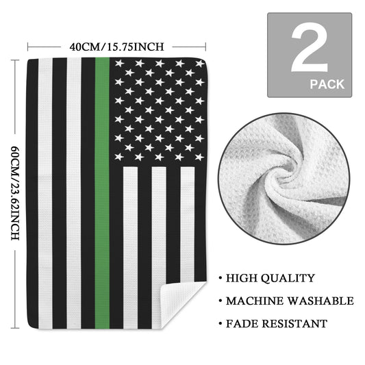 Thin Green Line Flag Inspired Kitchen Towel 40X60cm (Pack of 2) (Made in the USA)
