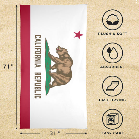 California Flag Beach Towel 31"x71" (Made in USA)
